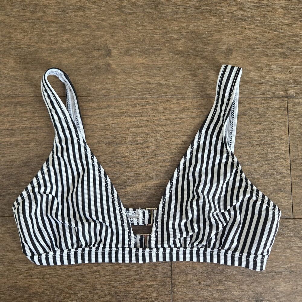 Splendid White Black Striped Picturesque Triangle Bikini Top Size S New